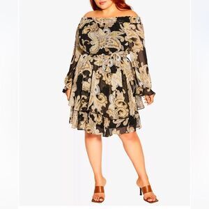 City Chic Brand Pretty Paisley Dress Off the Shoulder‎ Size Large/20